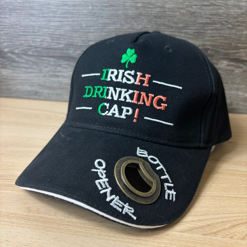 Irish Hat Cap Strap Back Black Beer Bottle Opener Brim Drinking Cap Adjustable
